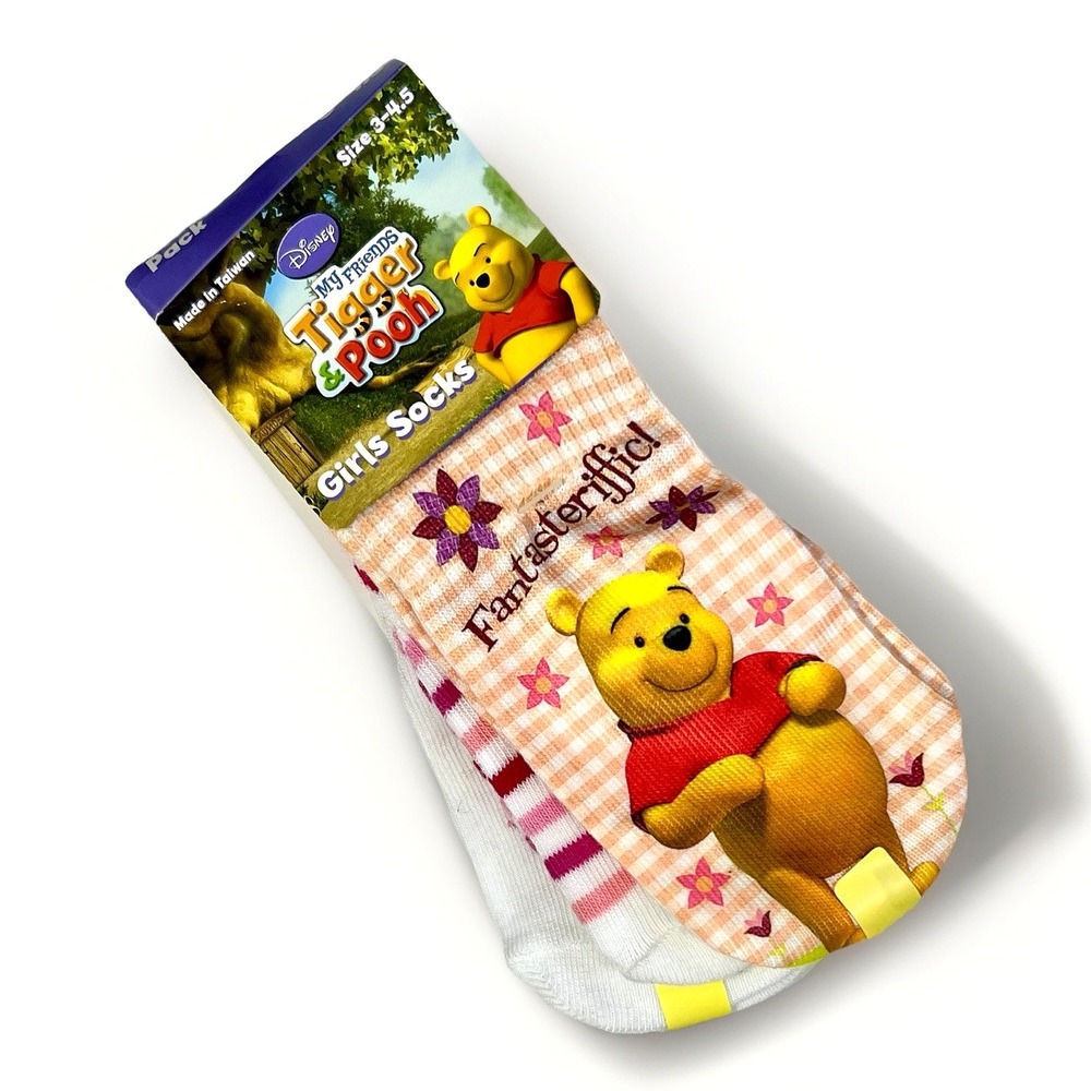Disney Winnie The Pooh Ankle Socks Girl 3-4.5 Colorful‎ Novelty Cute 3 Pairs NWT